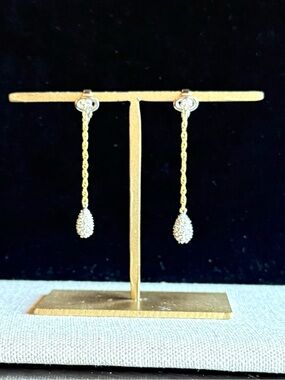 Crown Trafari Vintage Gold Chain Drop Earrings With Crystal Pavé Teardrops